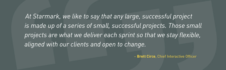 'At Starmark, we like to say that any large, successful project is made up of a series of small, successful projects. Those small projects are what we deliver each sprint so that we stay flexible, aligned with our clients and open to change.' - Brett Circe, Chief Interactive Officer